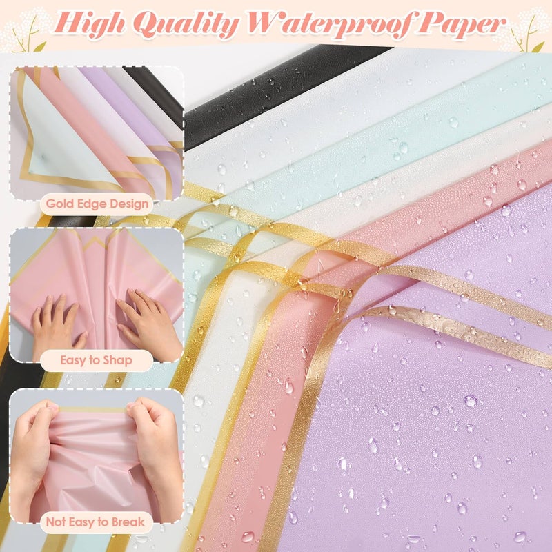 Tetutor 366 pcs Flower Bouquet Wrapping Paper,Waterproof Flower Floral Wrapping Paper Bouquet Sheets With Ribbons Pins 3D Butterflies and Crowns for Florist Wrap - Image 4